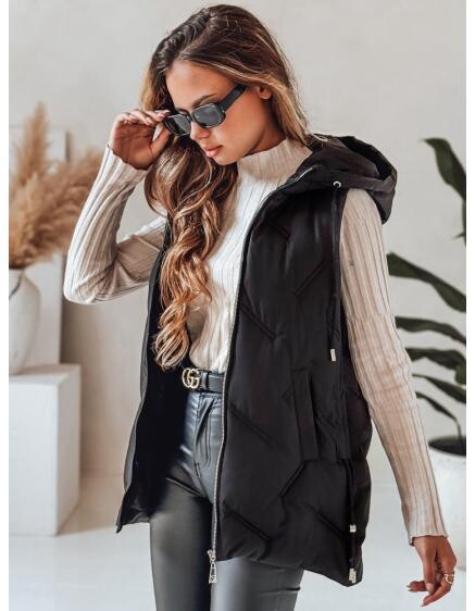 Dámská prošívaná vesta s kapucí černá