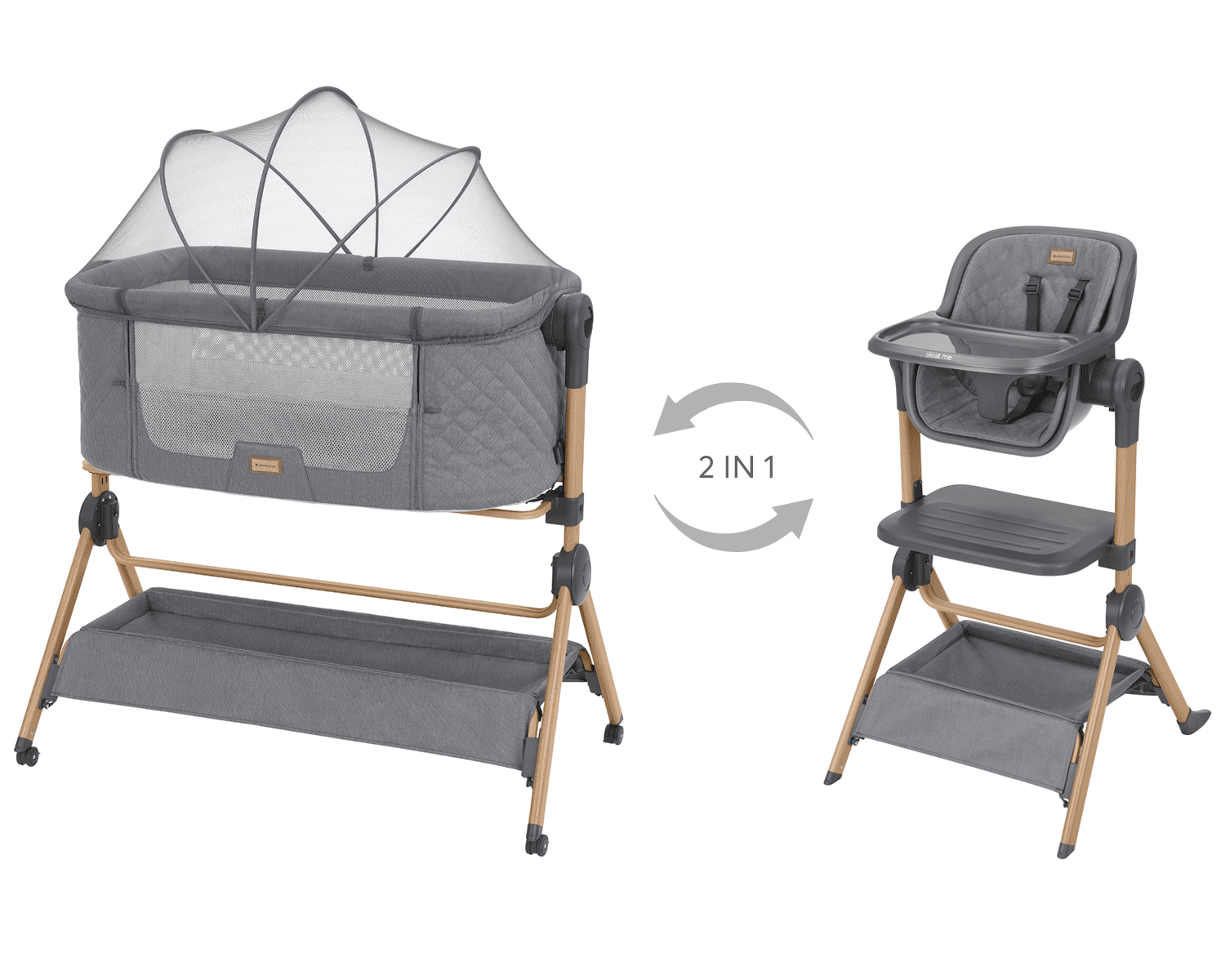 KIKKABOO Postýlka a židlička 2v1 Sleat Me Grey