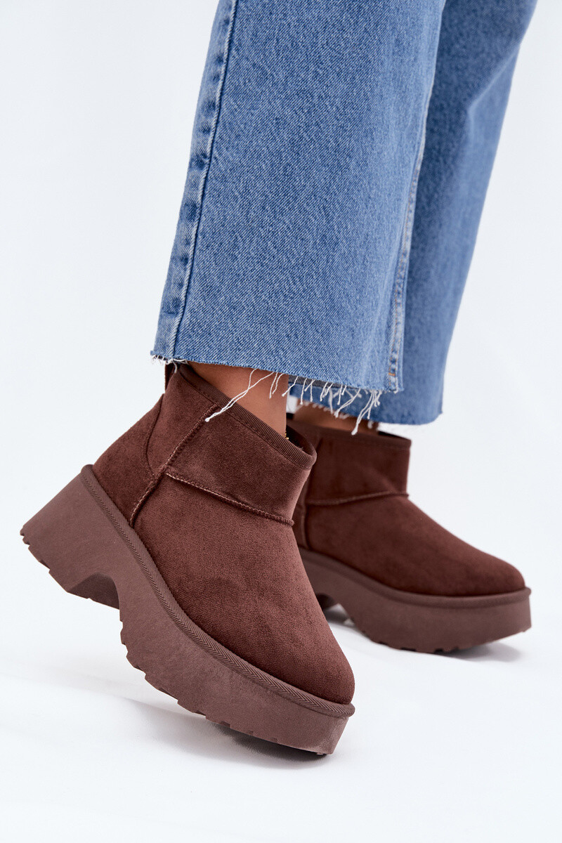 Boto Dámské Nízké Sněhule Na Klínku S Teplým Kožíškem Hnědé Mavelle