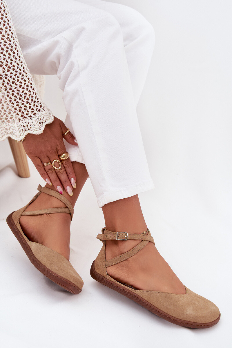 Semišové Baleríny Dámské Barefoot S Pásky Zazoo 191 Béžové