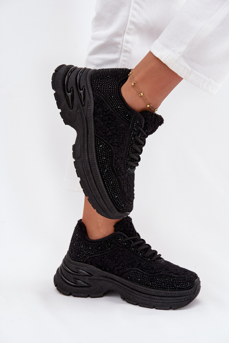 Boto Dámské Tenisky S Cyrkony A Beránkem Černé Zarika