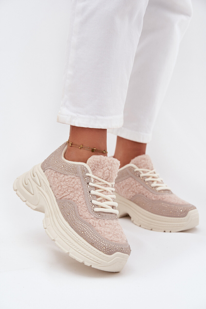 Boto Dámské Tenisky S Krystaly A Beránkem Světle Béžové Zarika