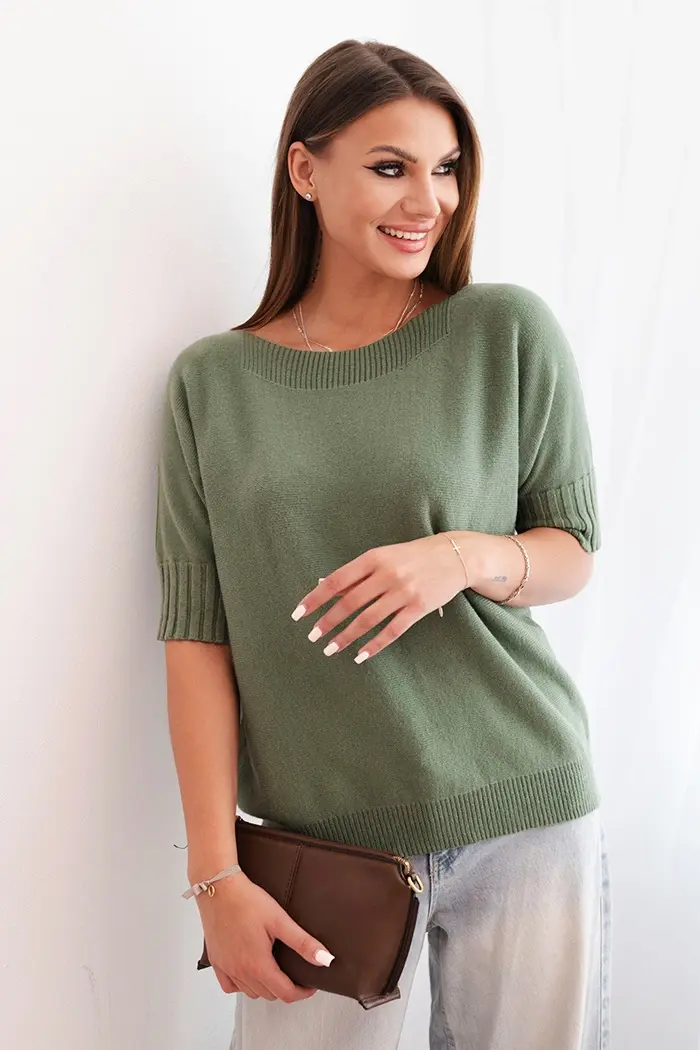 Kesi Włoski Dámský svetr z viskózy s krátkým rukávem khaki