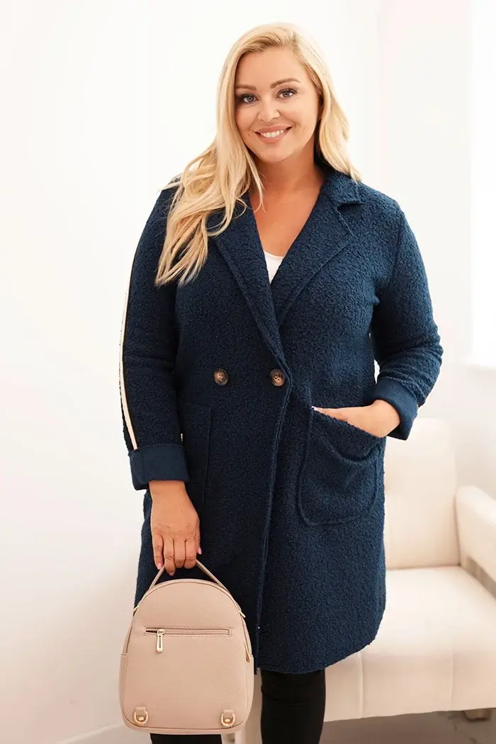 Kesi Włoski Dámský kabát Plus Size z umělé beránkové tkaniny s kapsami tmavě džínový