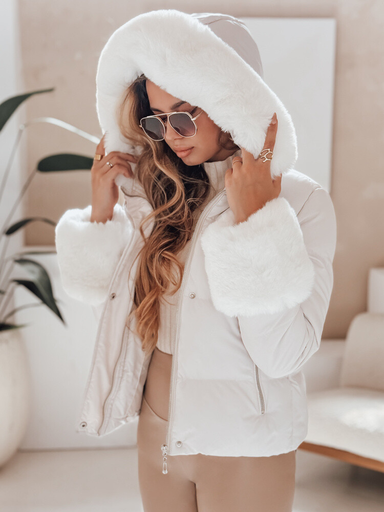 Kurtka damska zimowa YOUWARM krótka pikowana z futerkiem biała Dstreet