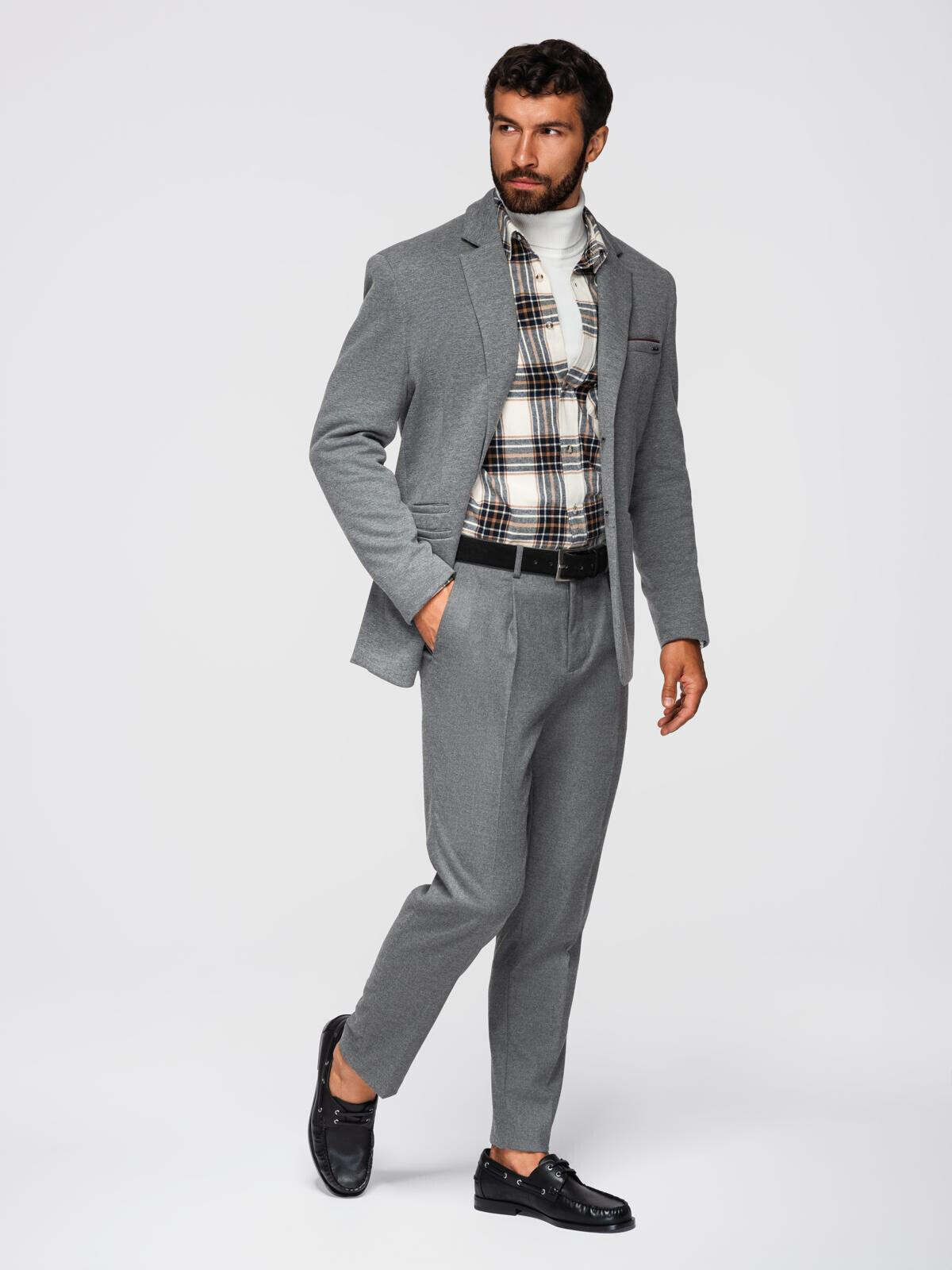 Ombre Men's knitted jacket with a fitted cut - light grey