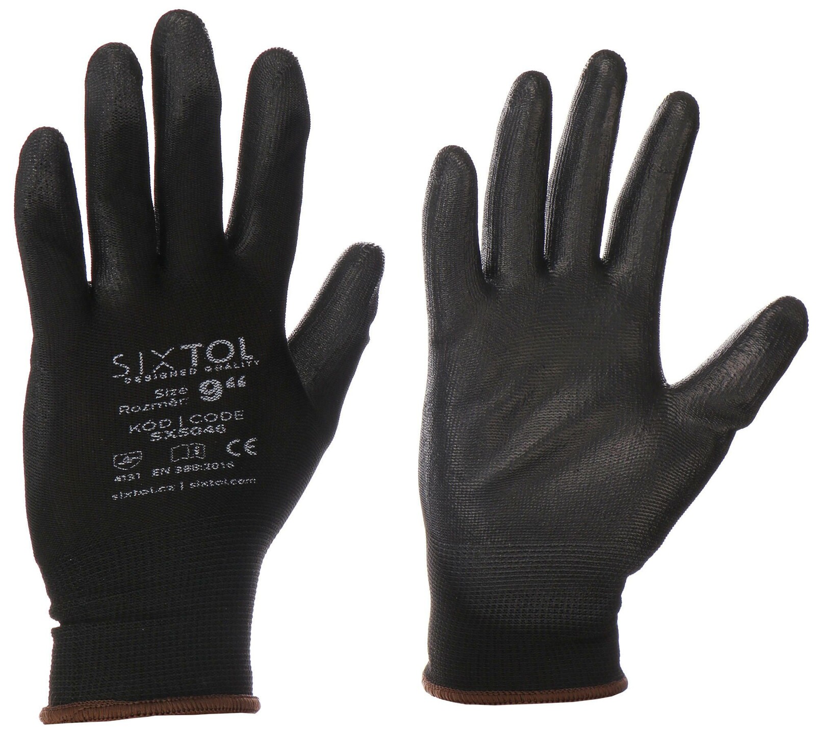 Rukavice pracovní z polyesteru polomáčené v PU GLOVE PE-PU 9, černé, vel 9