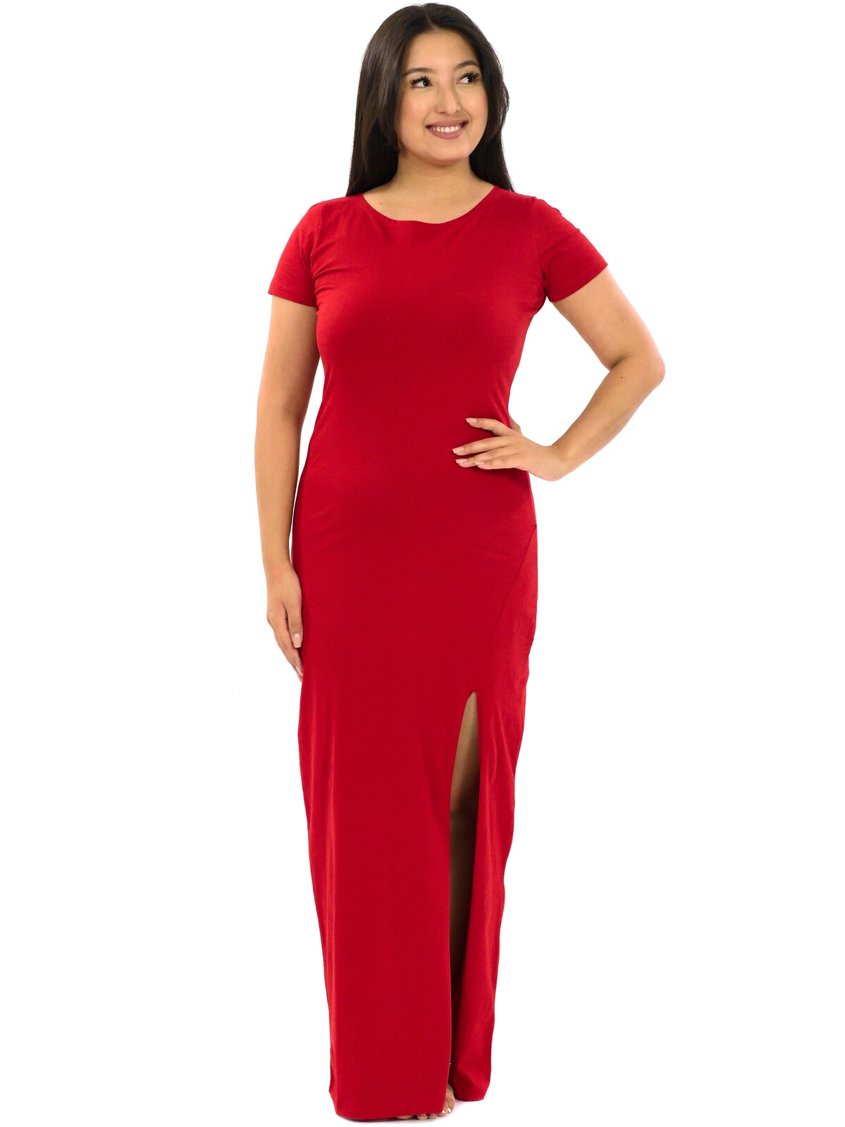 Himalife Dlouhé šaty Plain Mililani- červená Velikost: L