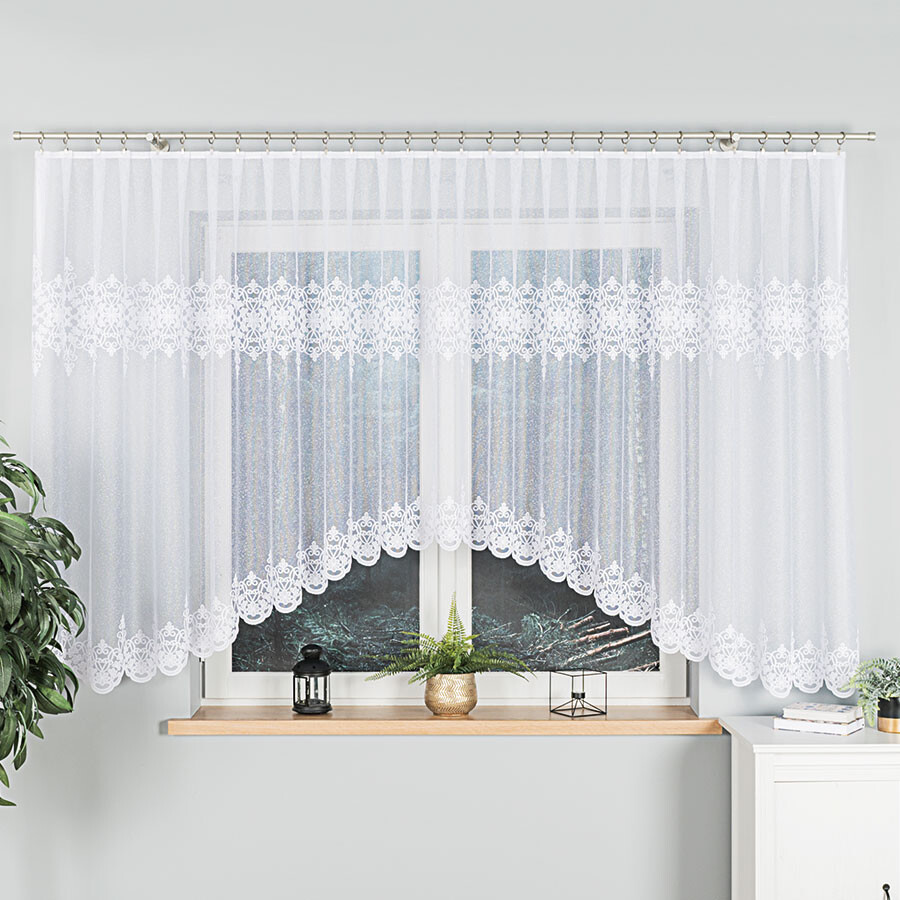 Dekorační krátká vzorovaná záclona na žabky ZANETA 155 bílá 550x155 cm MyBestHome