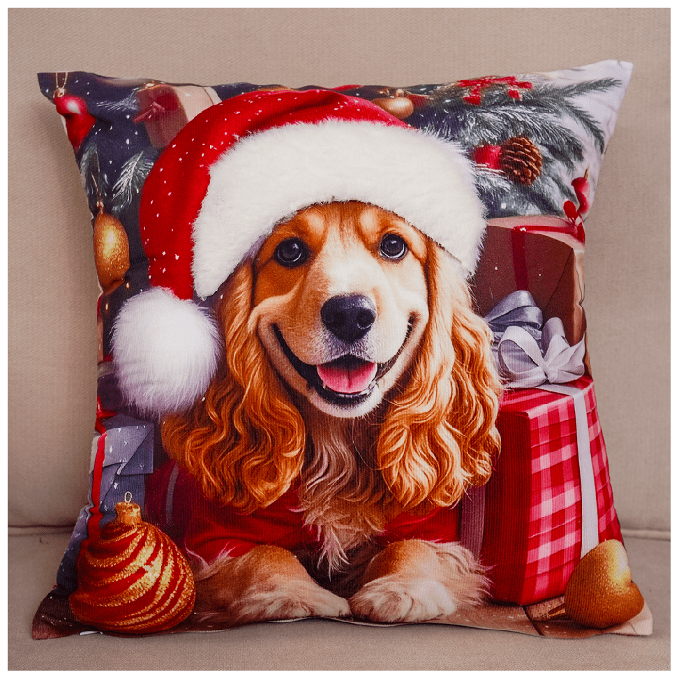 Vánoční polštář s 3D aplikací CHRISTMAS DOG 40x40 cm Mybesthome Varianta: Povlak na polštář, 40x40 cm