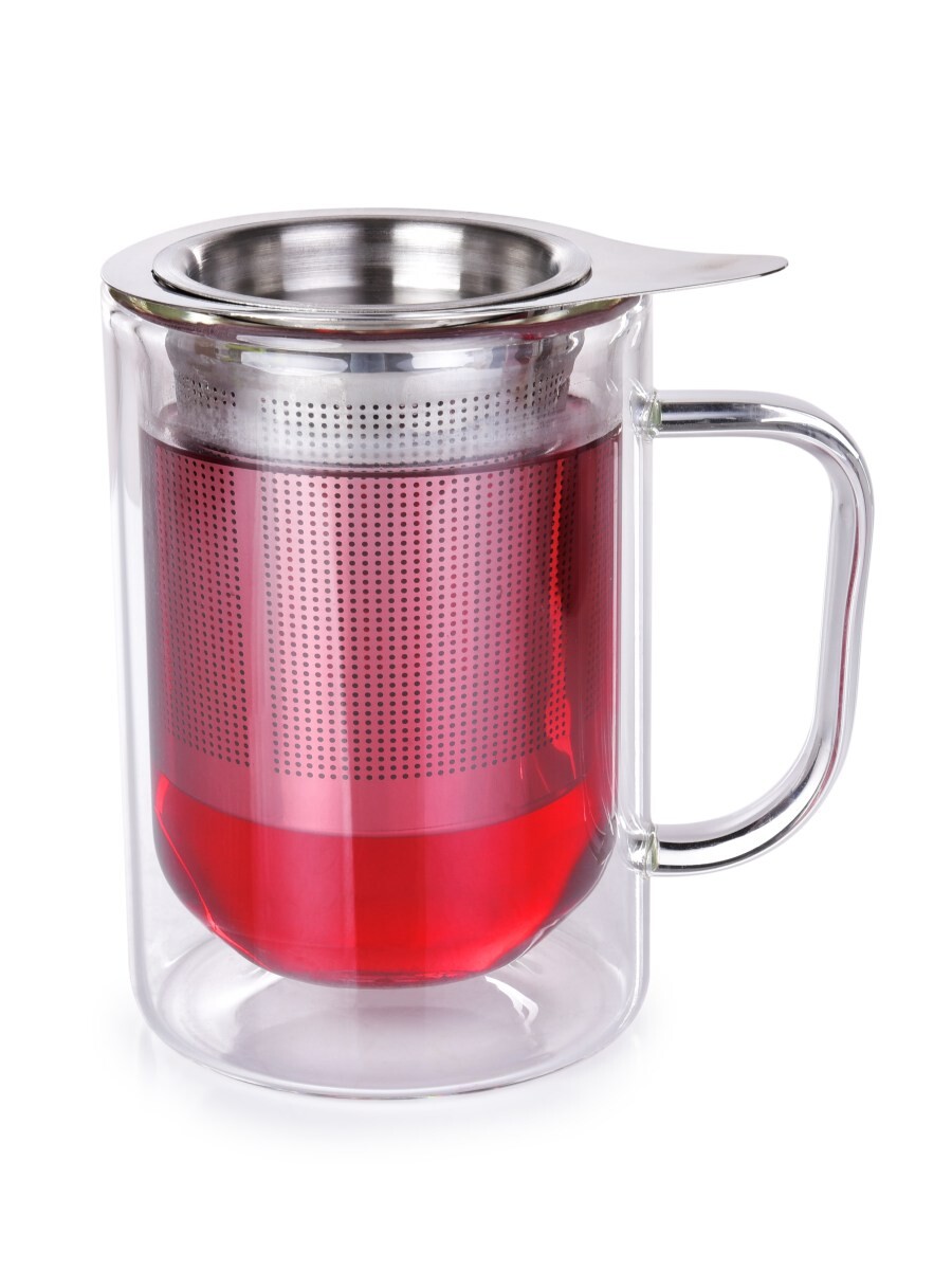 BOROSIL | dvoustěnný termo hrnek z borosilikátového skla 400 ml | s nerezovým sítkem na čaj