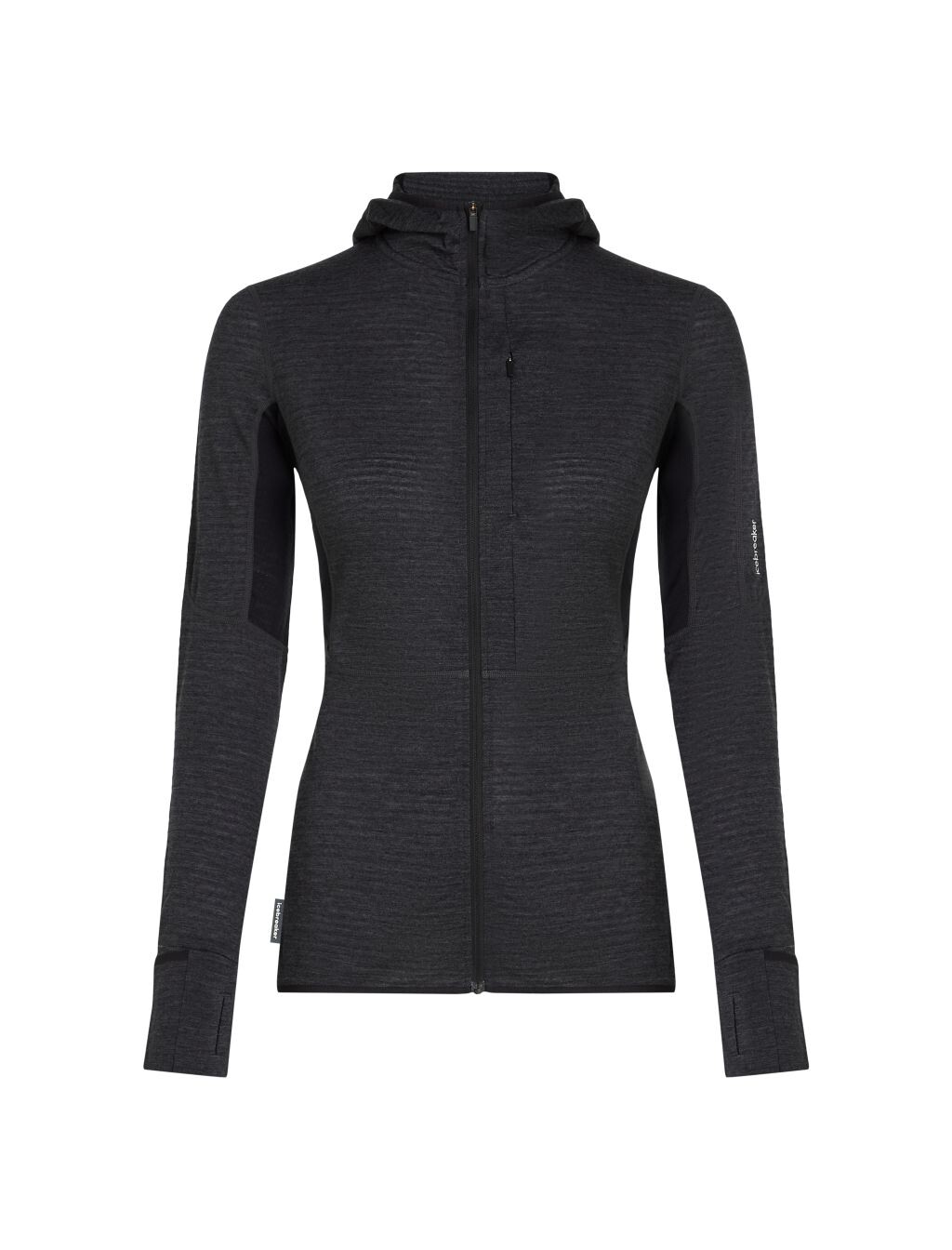 ICEBREAKER Wmns 200 Realfleece Descender LS Zip Hood, Jet Heather/Black/Cb velikost: L