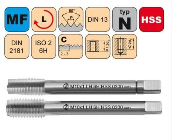 NÁSTROJE CZ Závitník sadový M18x1,5 I+III SADA LH ISO2 HSS DIN 2181 LEVÝ