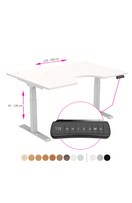 ERGO výškově nastavitelný stůl SKY ERGO bílá / šedá šířka 1200-2000 mm