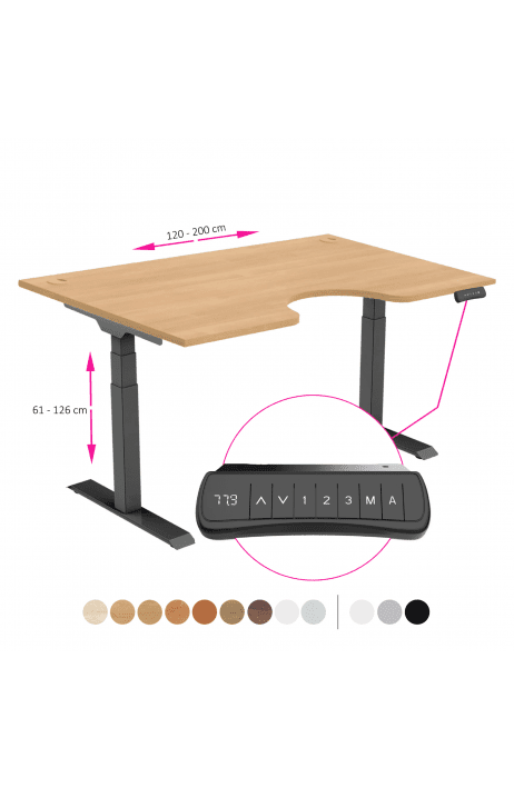 ERGO výškově nastavitelný stůl SKY ERGO dub / černá šířka 1200-2000 mm