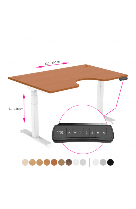 ERGO výškově nastavitelný stůl SKY ERGO třešeň / bílá šířka 1200-2000 mm