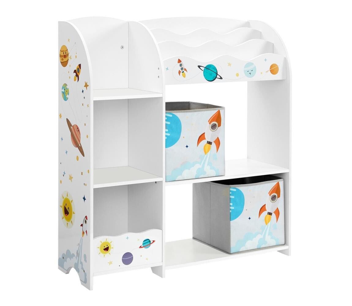 Dětská knihovnička s látkovými boxy ANET bílá