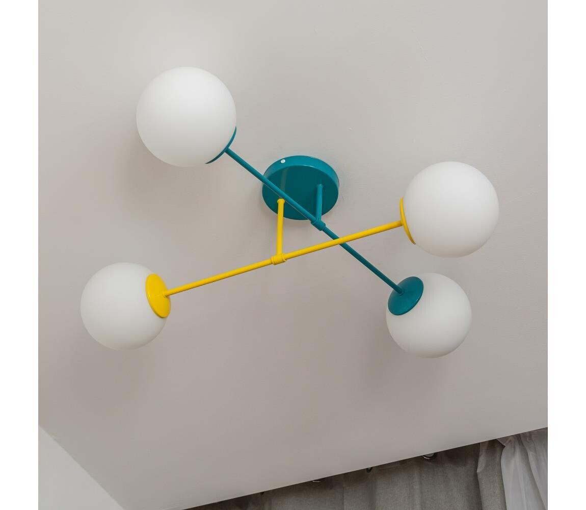 Přisazený lustr MOON 4xE27/15W/230V tyrkysová/žlutá