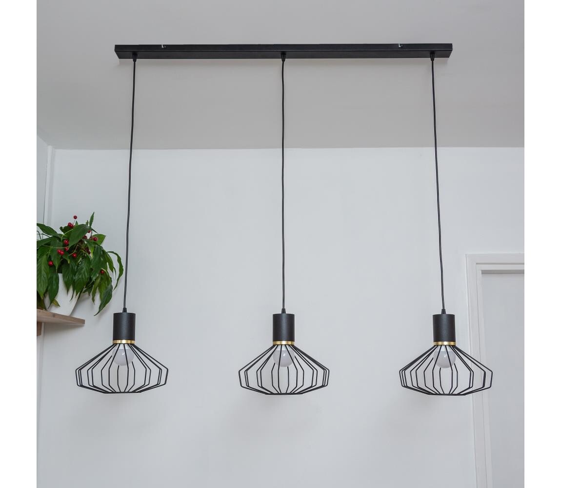 Lustr na lanku SOLANO 3xE27/15W/230V černá/zlatá