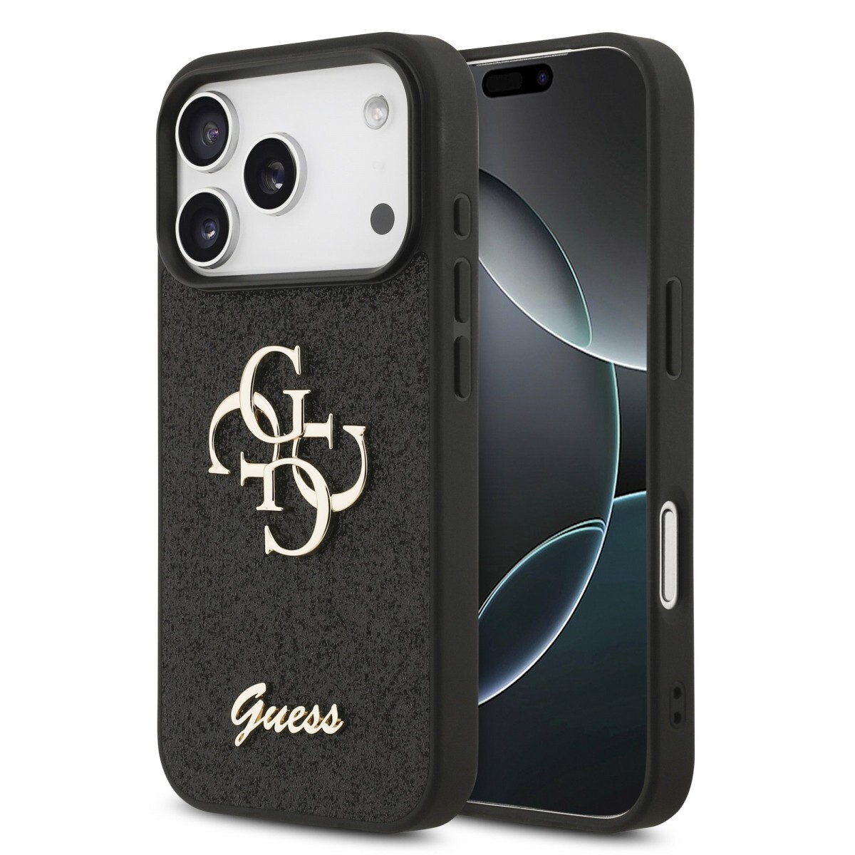 Zadní kryt Guess PU Fixed Glitter 4G Metal Logo pro iPhone 17 Pro Black