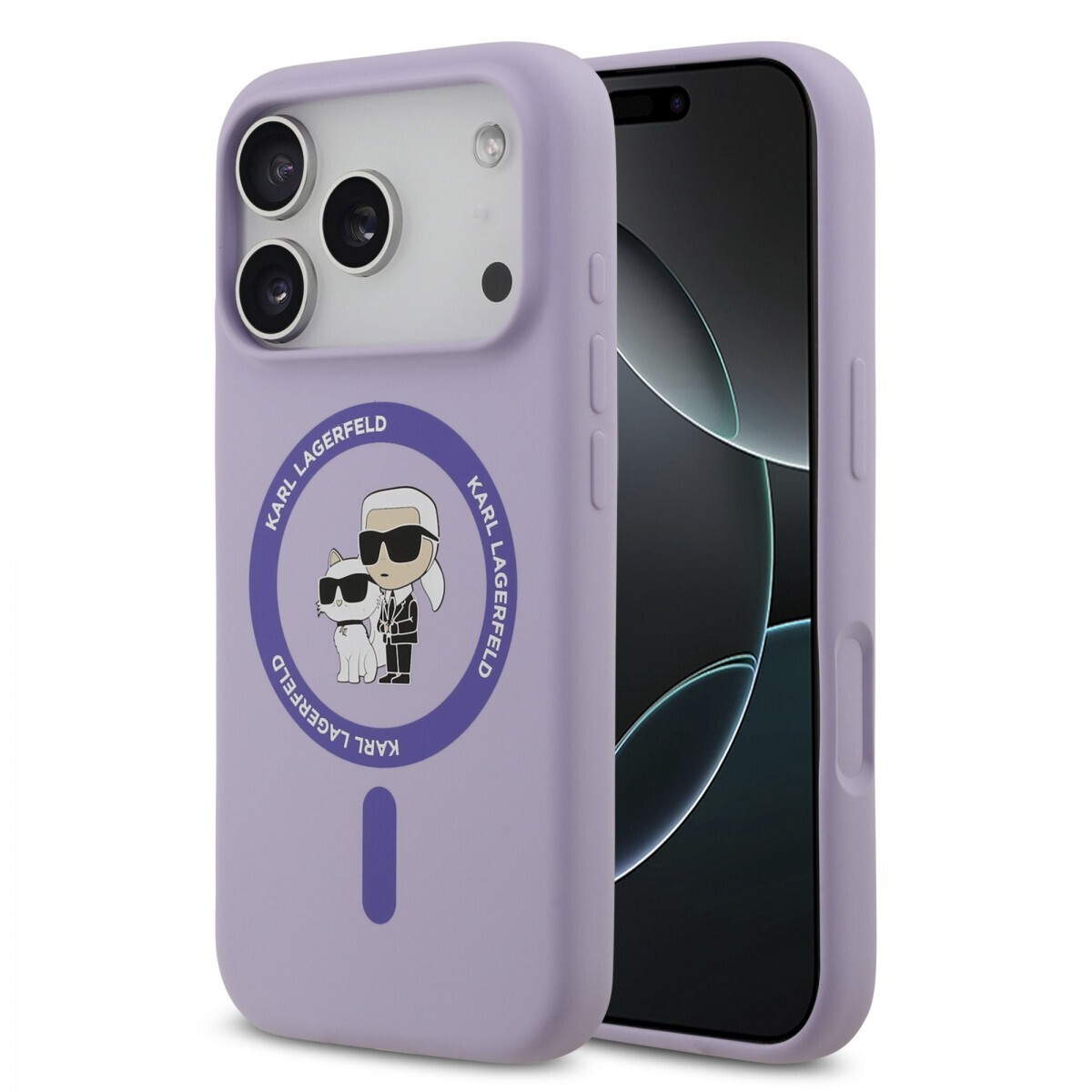 Zadní kryt Karl Lagerfeld Liquid Silicone Karl and Choupette MagSafe pro iPhone 17 Pro Purple