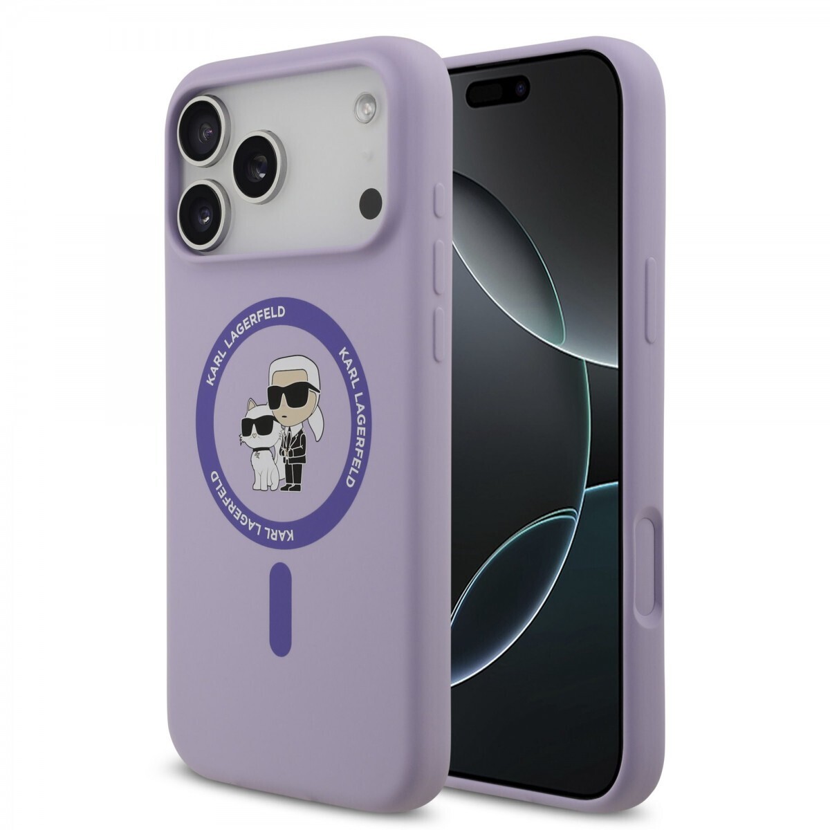Zadní kryt Karl Lagerfeld Liquid Silicone Karl and Choupette MagSafe pro iPhone 17 Pro Max Purple