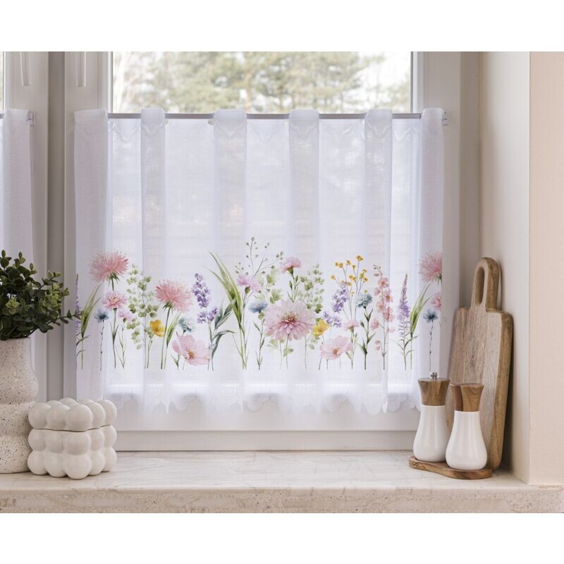 Záclona žakárová, Růžová louka, bílá 50 cm