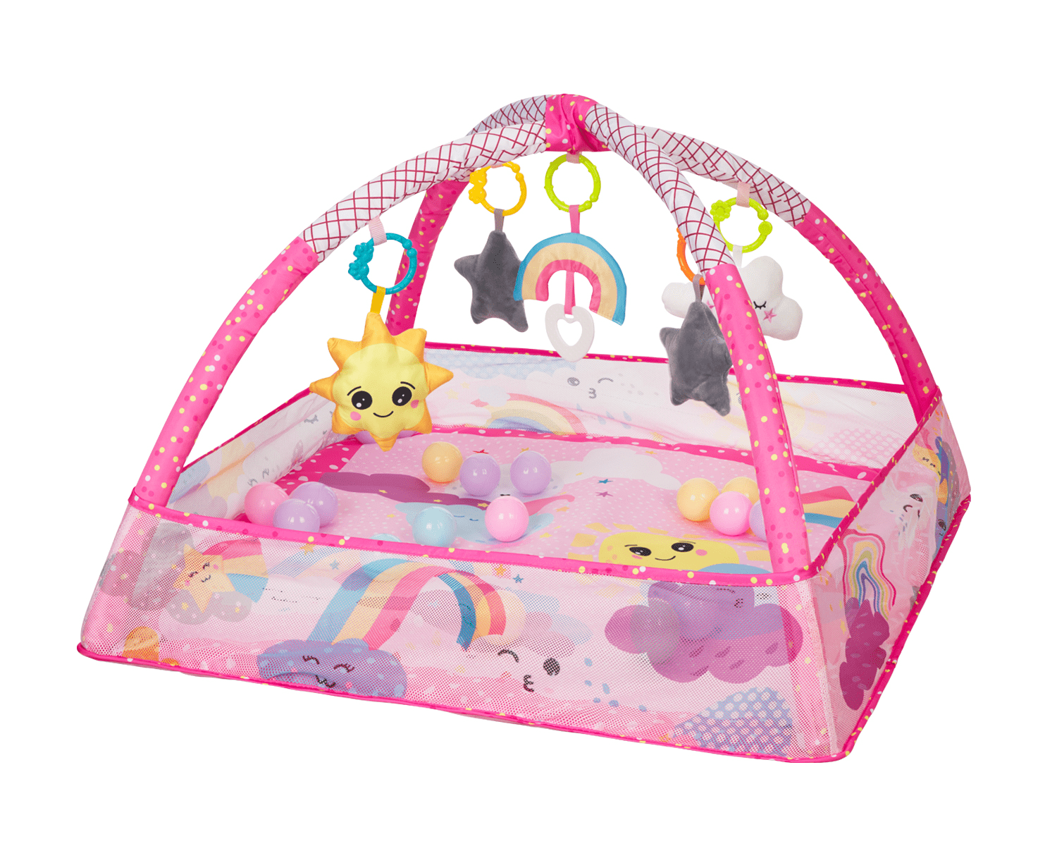 KikkaBoo Hrací deka s hrazdou a míčky Pink Sky