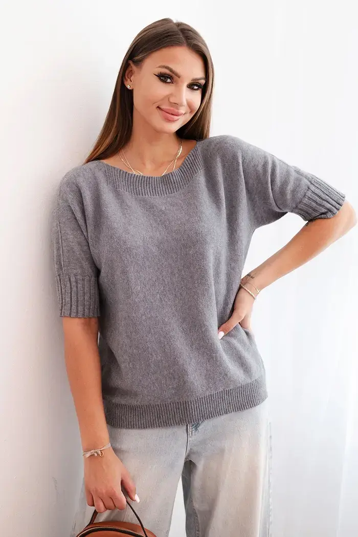 Kesi Włoski Dámský svetr z viskózy s krátkým rukávem šedý