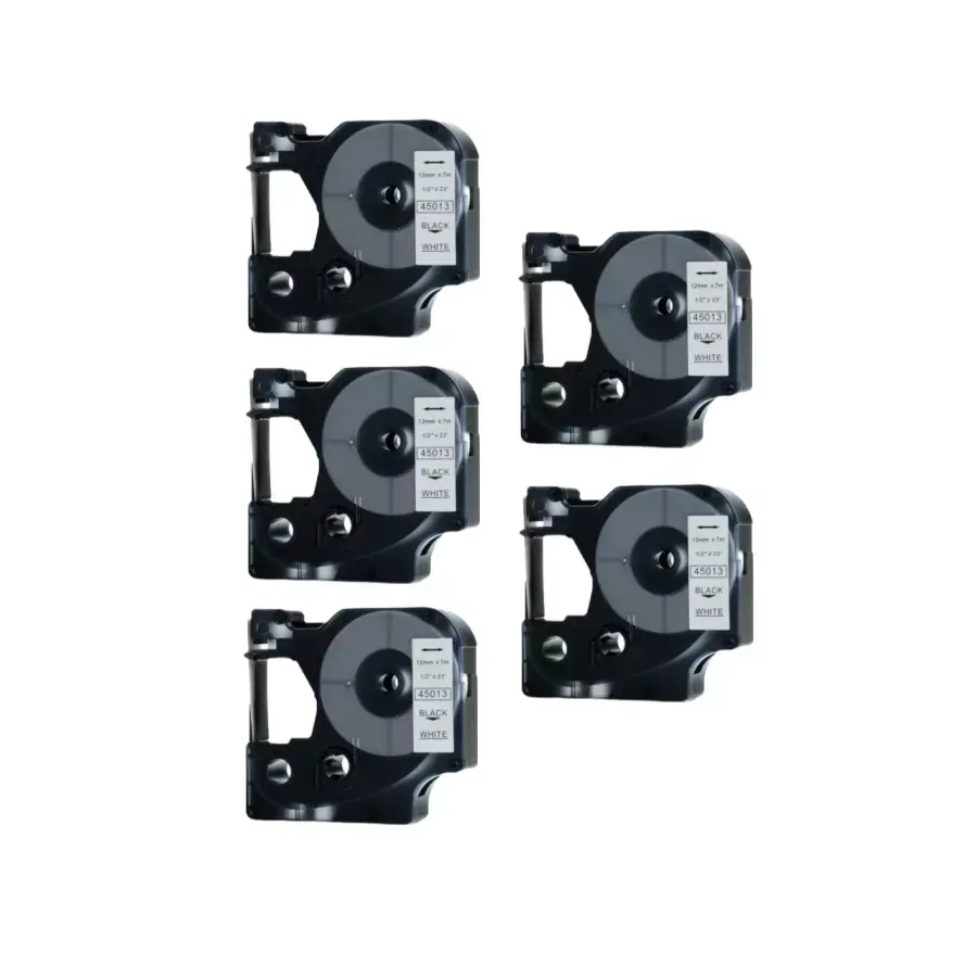 Tonery Náplně Kompatibilní páska s Dymo 45013, S0720530, 12mm x 7m cerný tisk / bílý podklad 5-PACK