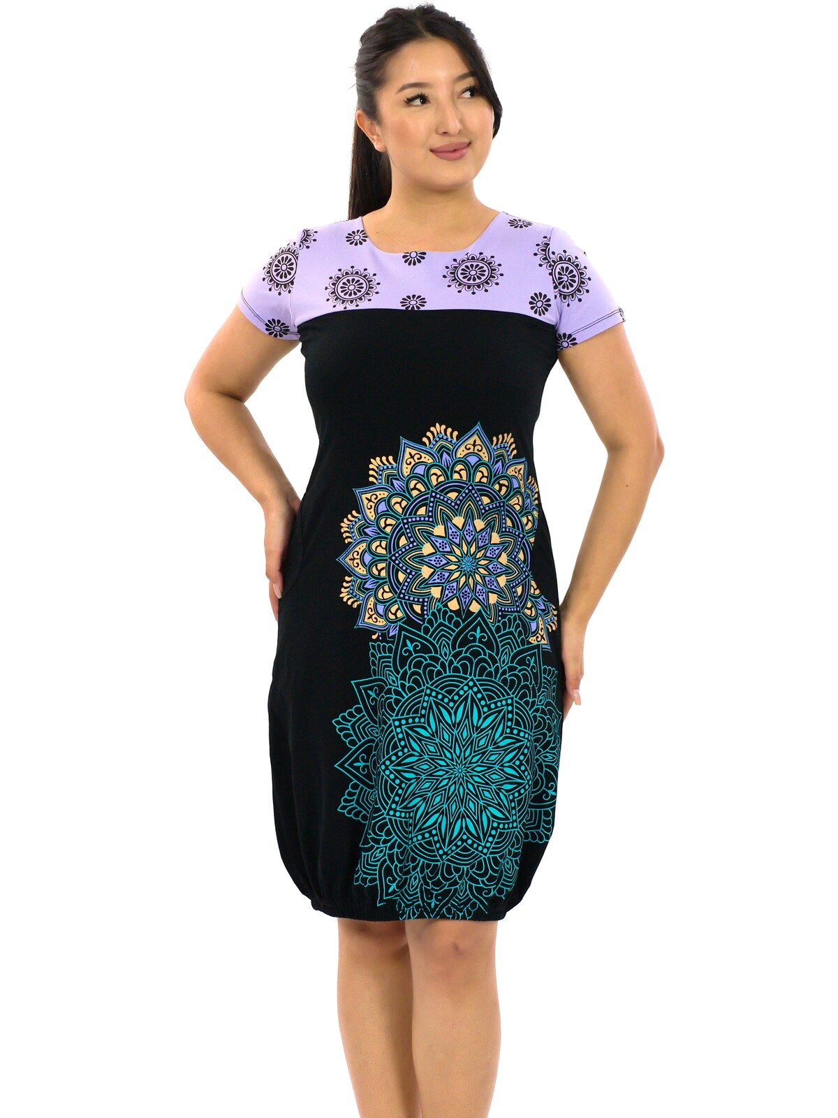 Himalife Balonové šaty Lipa - černá s levandulovou Velikost: S