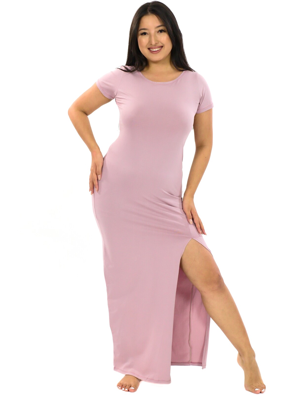 Himalife Dlouhé šaty Plain Mililani - pudrově růžová Velikost: L