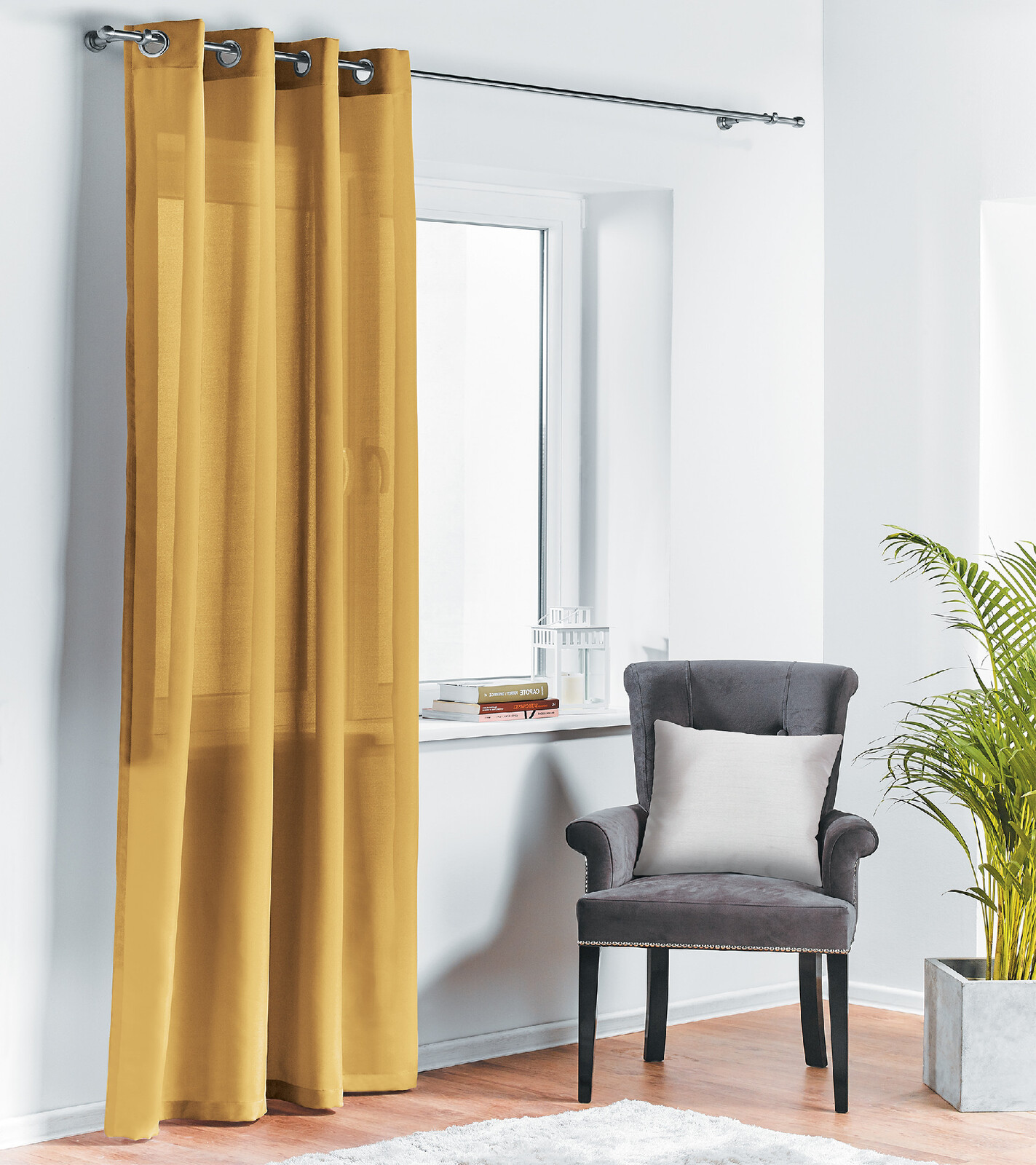 Dekorační závěs s kroužky OXFORD A. 1x140x250 cm, mustard/hořčicová, (cena za 1 kus) MyBestHome