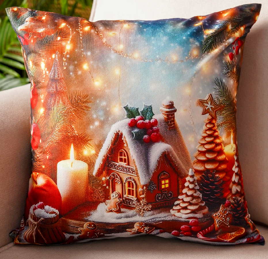 Vánoční polštář PERNÍKOVÁ CHALOUPKA 45x45 cm Mybesthome Varianta: Povlak na polštář s prošívanou výplní, 45x45 cm