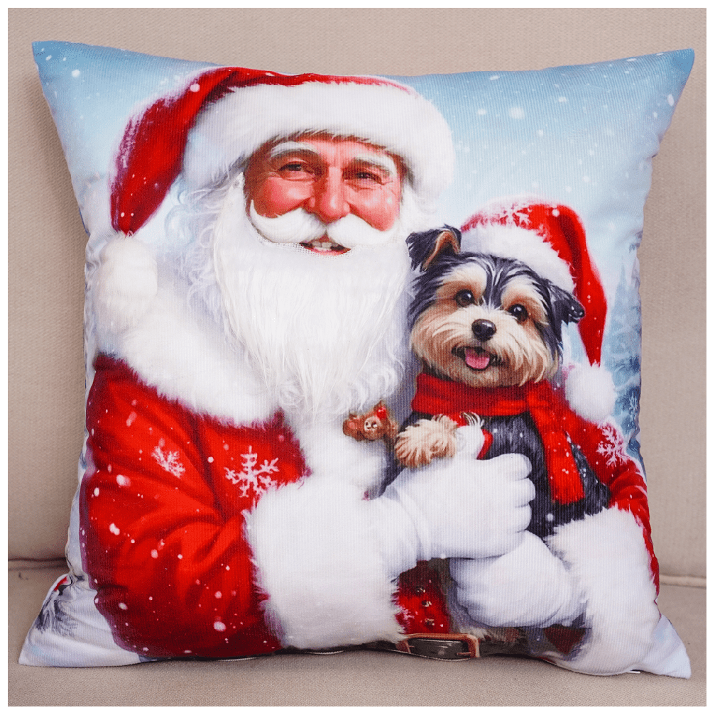 Vánoční polštář s 3D aplikací SANTA a PES 40x40 cm Mybesthome Varianta: Povlak na polštář, 40x40 cm
