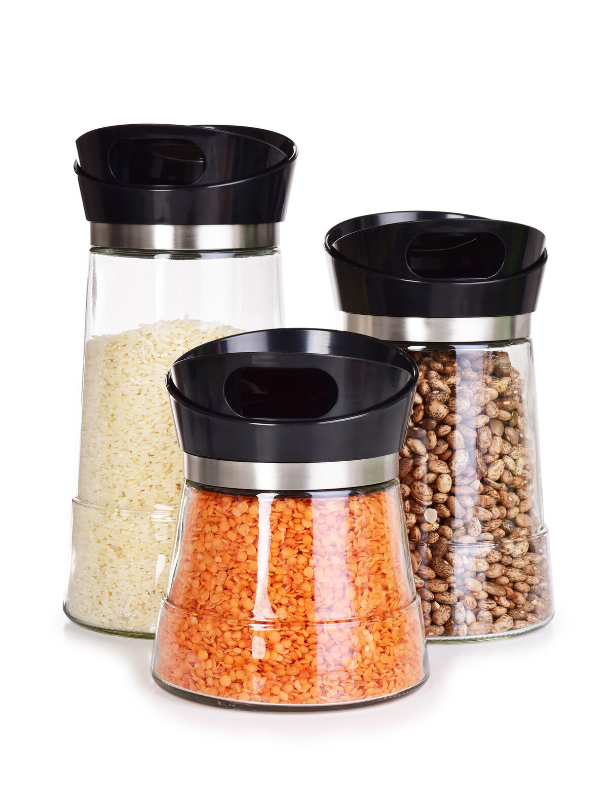 BOROSIL | 600 ml + 900 ml + 1200 ml | skleněné dózy na sypké potraviny s otočným dávkovacím víkem