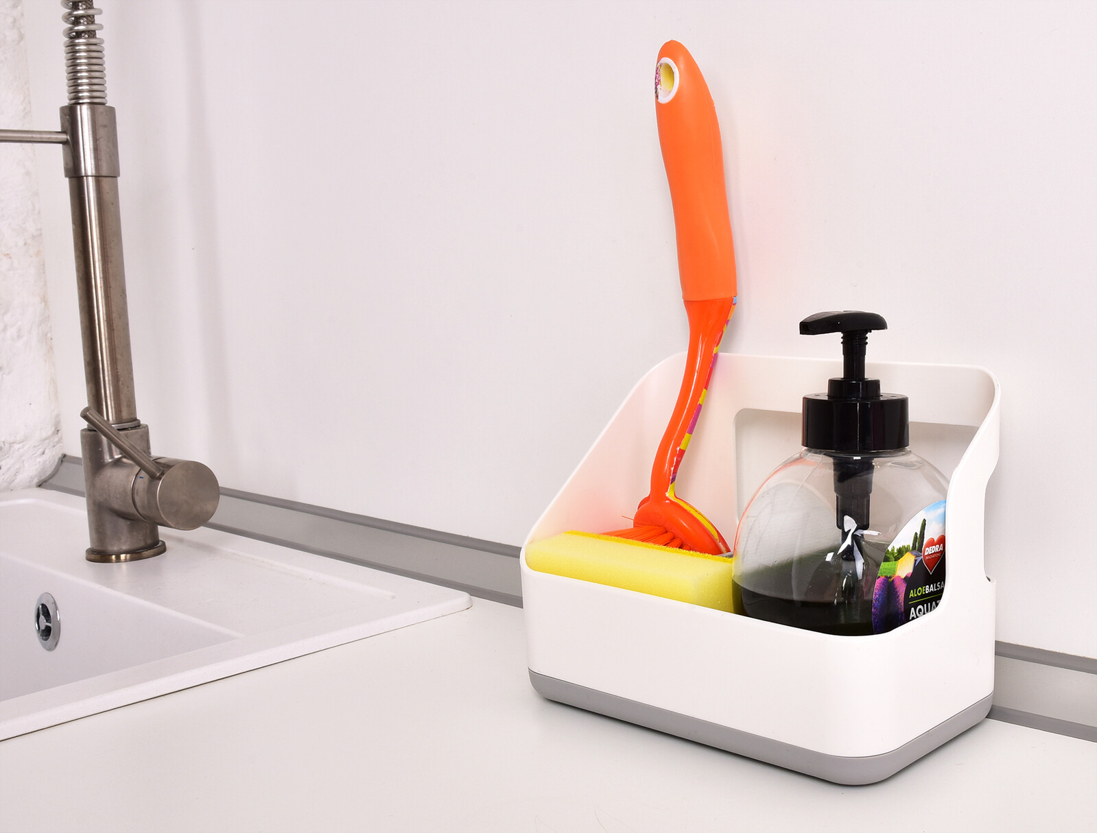 PRAKTIK | stojan na mycí prostředky a kuchyňské pomůcky bílý