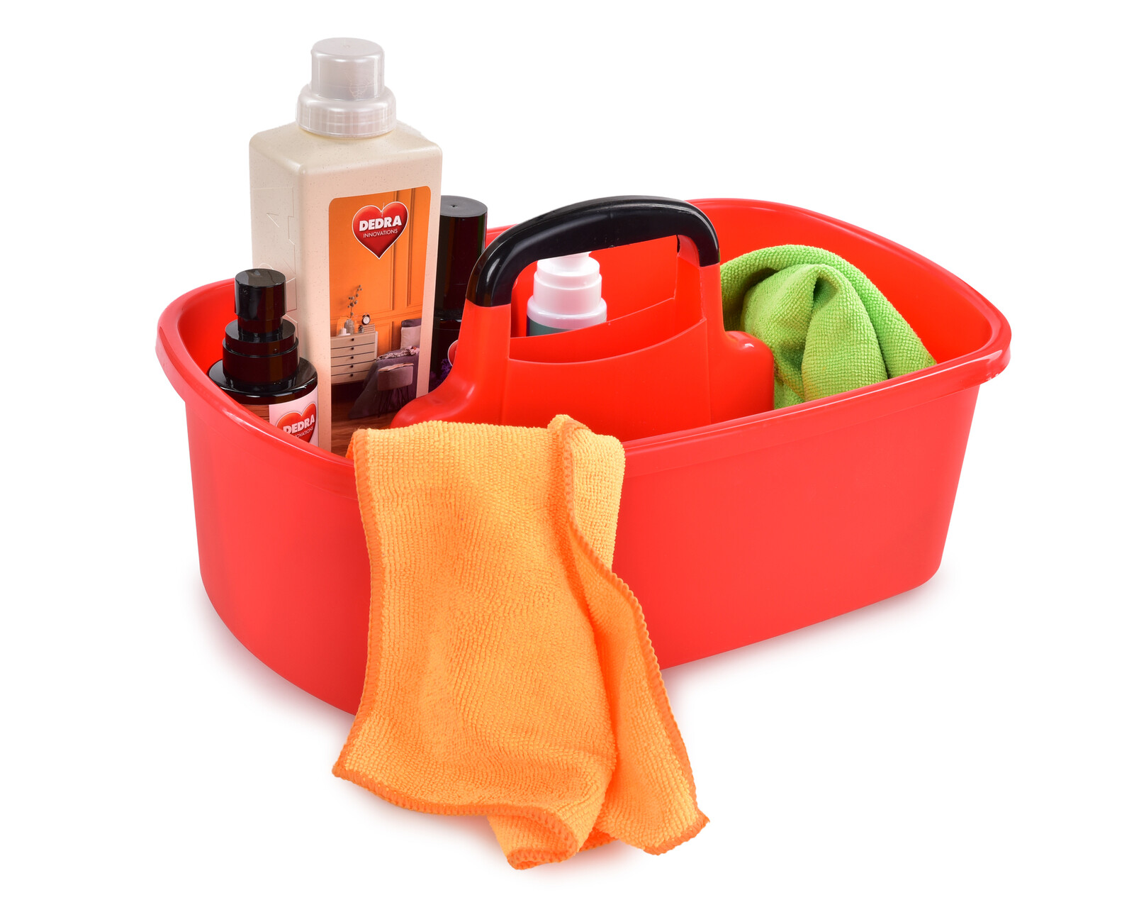 VODNESÚKLID | nosič na úklidové prostředky | plastový organizér s madlem | 40 cm | červený