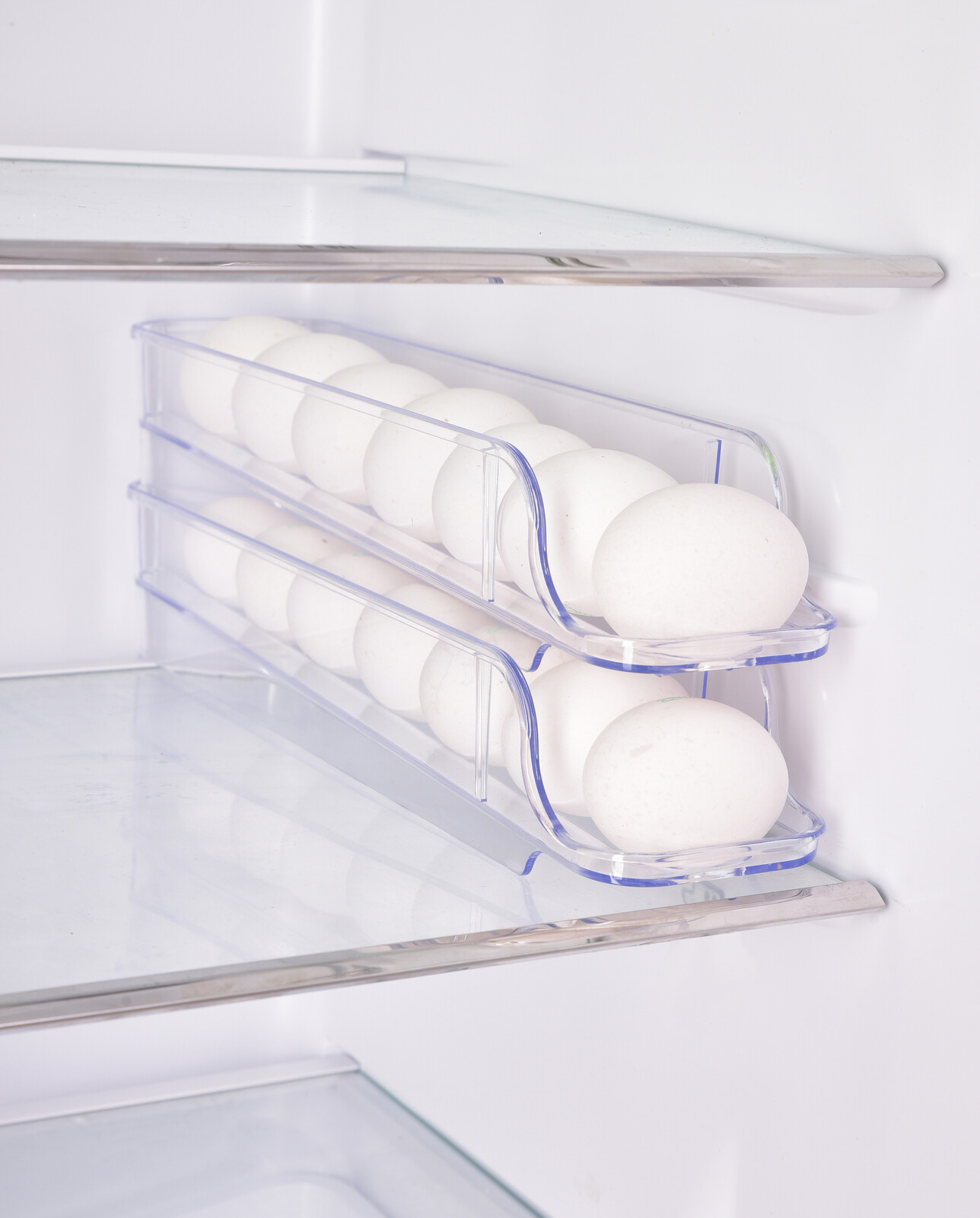EGGY | samospádový box na vajíčka 2patrový | zásobník na vejce do lednice s automatickým posunem