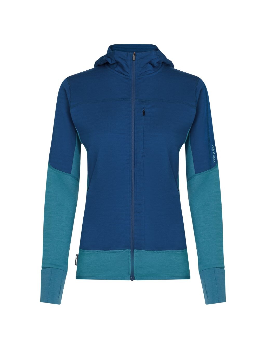 ICEBREAKER Wmns 300 RealFleece Descender LS Zip Hood, Topaz/Atlantis/Cb velikost: L