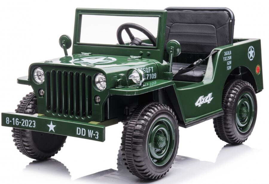 Mamido Mamido Dětský elektrický vojenský Jeep Willys 4x4 180W 12V7Ah EVA kola Army zelený