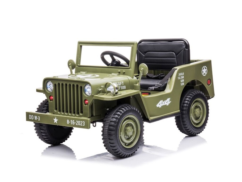 Mamido Mamido Dětský elektrický vojenský Jeep Willys 4x4 180W 12V7Ah světlé zelený