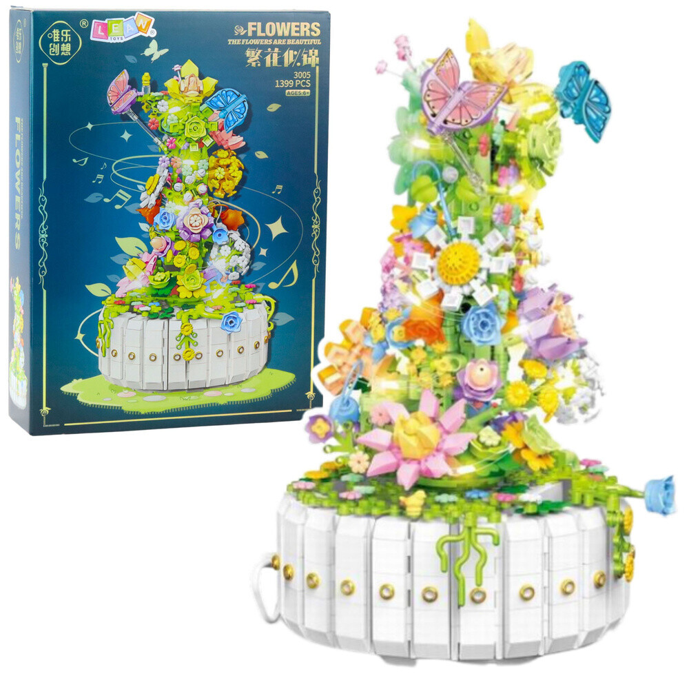 mamido Stavebnice květinová kompozice s motýly a LED podsvícením 1399 dílků