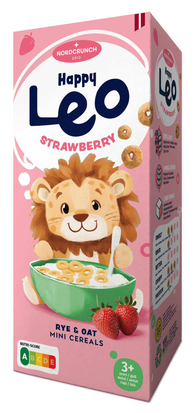 NORDCRUNCH Happy Leo Cereální kroužky s jahodami 150 g