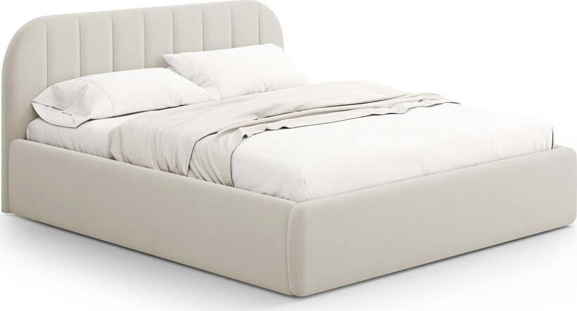 Béžová čalouněná dvoulůžková postel s úložným prostorem s roštem 200x200 cm Juno – Windsor & Co Sofas