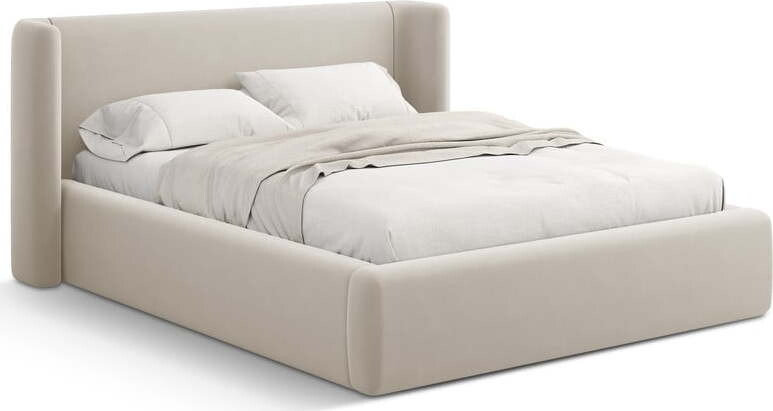 Béžová čalouněná dvoulůžková postel s úložným prostorem s roštem 200x200 cm Jason – Windsor & Co Sofas