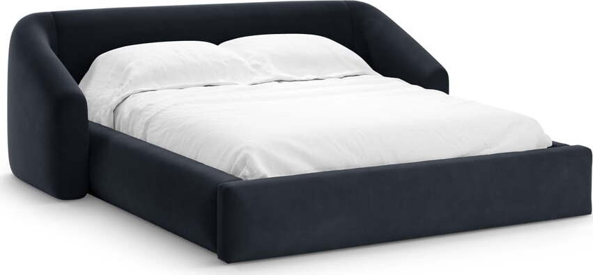 Tmavě modrá čalouněná dvoulůžková postel s úložným prostorem s roštem 180x200 cm Campi – Cosmopolitan Design