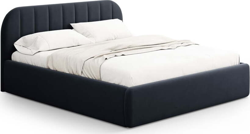 Tmavě modrá čalouněná dvoulůžková postel s úložným prostorem s roštem 200x200 cm Juno – Windsor & Co Sofas