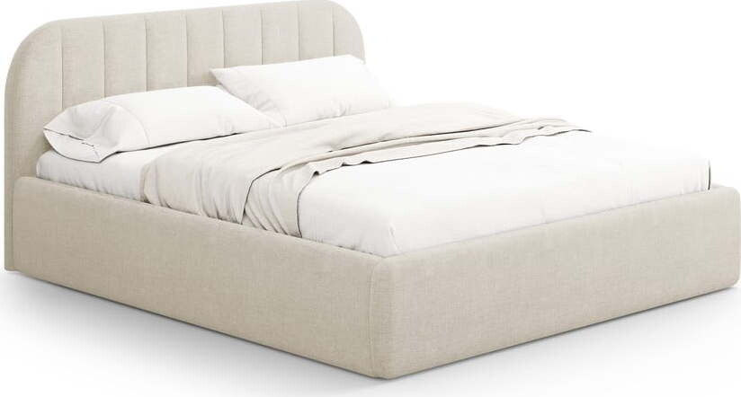 Krémová čalouněná dvoulůžková postel s úložným prostorem s roštem 200x200 cm Juno – Windsor & Co Sofas