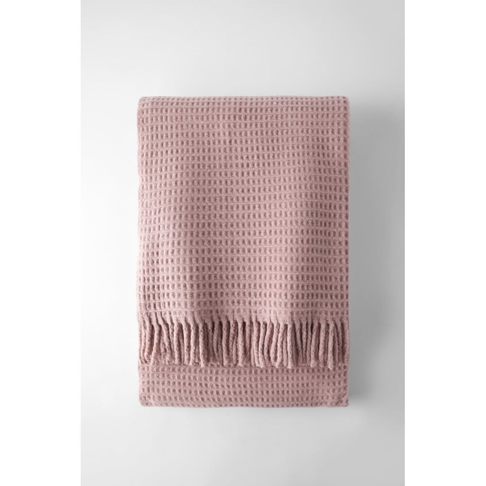 Růžová deka s příměsí bavlny 140x180 cm Basics Waffle – Euromant